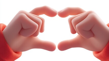 Fototapeta premium Cartoon hands forming heart gesture with red sleeves on white background