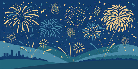 Vibrant Fireworks and Confetti Vector – Flat Celebration Elements