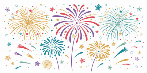 Bright Celebration Elements – Fireworks and Confetti in Vector Format