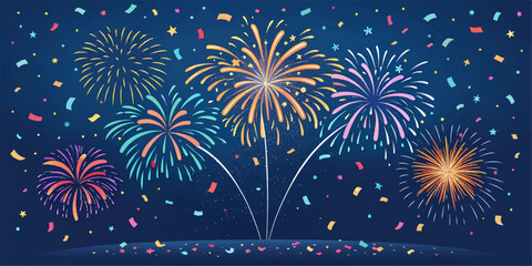 Festive Fireworks and Confetti Vector Set – Bright and Colorful Design