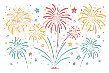 Colorful Fireworks and Confetti Vector Illustration – Clean Festive Design