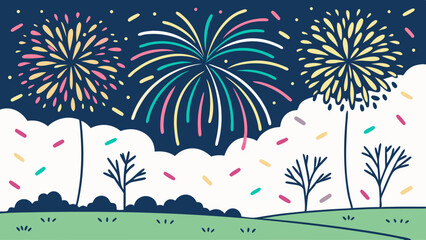 Party Celebration Vector Illustration – Vibrant Fireworks and Confetti