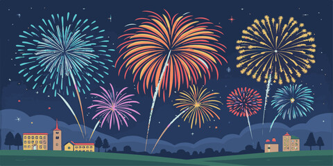 Minimal Celebration Vector – Colorful Fireworks and Confetti o