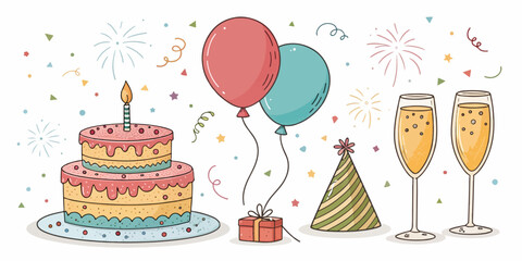 Colorful Party Elements – Flat Vector Design of Balloons and Celebration Icons