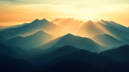 Obraz premium Misty Mountain Layers at Sunset with Desaturated Tones.