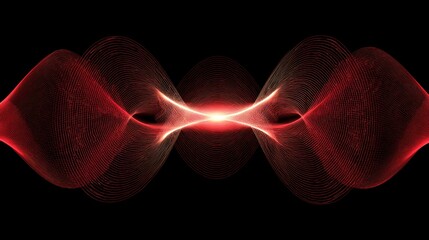 Abstract red waveforms with symmetrical light effect on black background