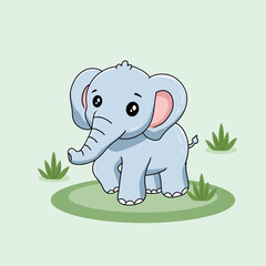 Cute adorable elephant hand drawn illustration icon in walking pose