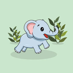 Hand Drawn Elephant Cute Illustration in Run Pose with Happy Expression