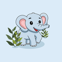 Cute Happy Elephants Hand Drawn Cartoon Illustration Icon