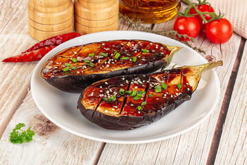 Baked eggplant with teriyaki sause