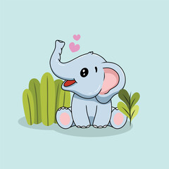 Happy Elephant Cartoon Hand Drawn Illustration Vector With Love Sign