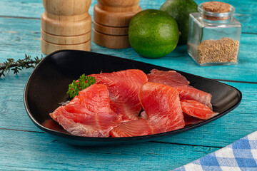 Delicous sliced salmon fillet  ready to eat