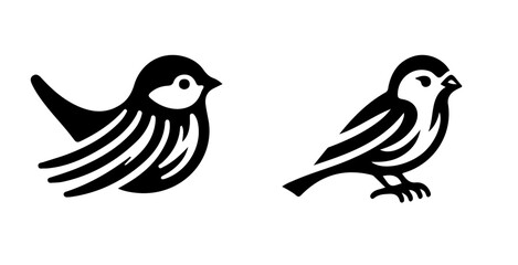 Obraz premium Two stylized bird illustrations in black and white showcasing different poses and artistic interpretations