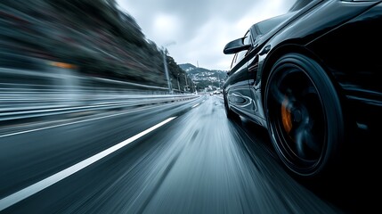 Car Speeding on Wet Road