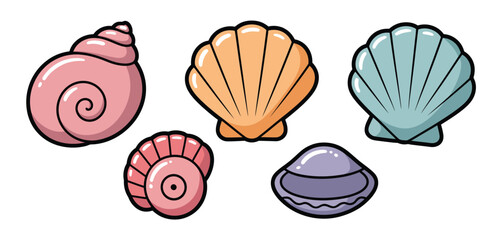 Collection of Colorful Cartoon Seashells