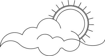 One Line Art of Sun Behind Cloud – Simple Monoline Style Weather Illustration