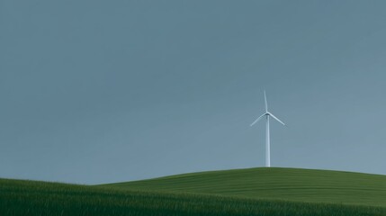 Obraz premium Wind turbine on green hills under clear sky
