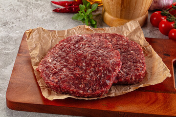 Raw beef burger cutlet for grill