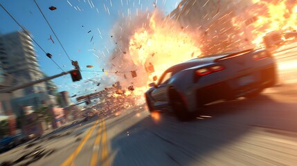 Car Driving Away From an Explosion