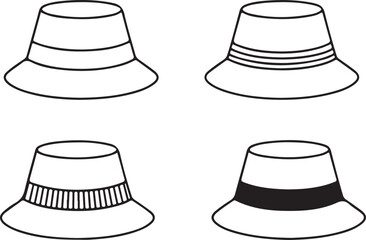 Black Hat Silhouette Set with Unique Band Designs, Ideal for Fashion Vector Art Illustration Collection