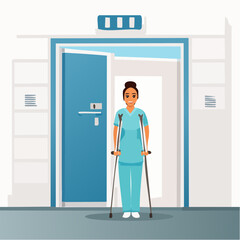 Fototapeta premium Mobility and recovery scene with crutches, great for rehab, post-op, or orthopedic materials.