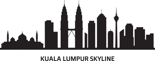 Obraz premium Kuala Lumpur Skyline Silhouette with Petronas Towers, Ideal for Cityscape Vector Art Design