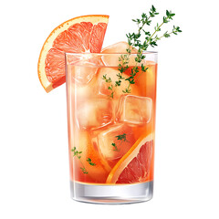 Refreshing Citrus Cocktail with Ice, Grapefruit Slices, and Thyme Garnish