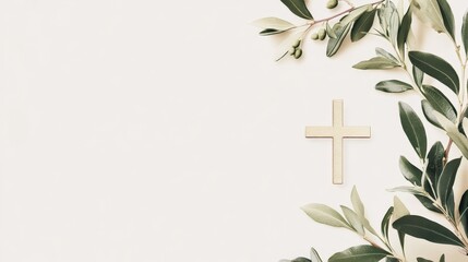 a religious themed background with a cathlic cross and olive branches