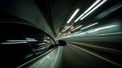 Car Driving Through Tunnel with Light Trails