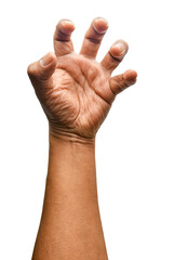 Claw Gesture Hand of Latino Man Isolated on White Background
