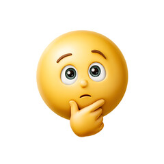 Fototapeta premium Thinking face emoji with hand on chin, no background 
