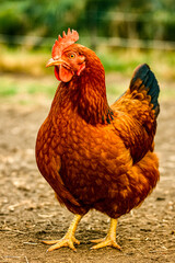 free-range chicken on the farm