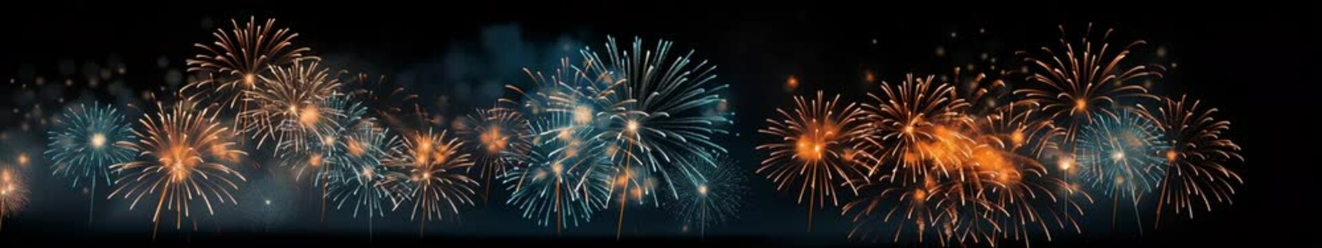 Widescreen fireworks exploding across the night sky in stunning panoramic display

