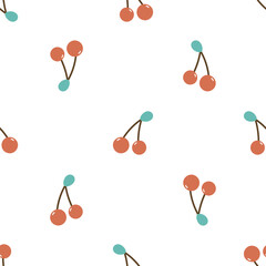 Seamless pattern with cherry. For card, posters, banners, books, printing on the pack, clothes, fabric, wallpaper, textile or dishes.	