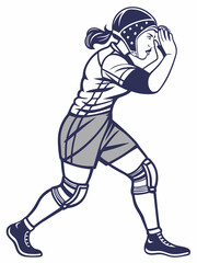 Fototapeta premium Female Rugby Player Bracing for Impact Isolated on White Background