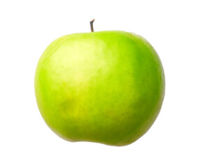Green Apple Side View with Stem Isolated on White Background	 
