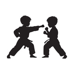 Two boys in karate stances facing each other