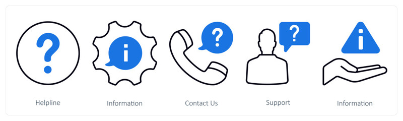 A set of 5 mix icons as helpline, information, contact us