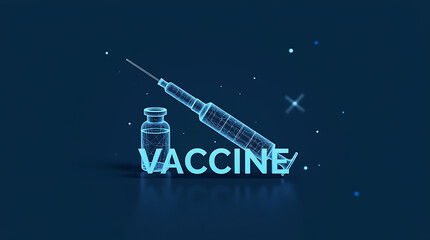 Futuristic Digital Vaccine Vial and Syringe with "Vaccine" Text - Medical Innovation and Global Health Concept.