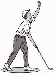 Male Golfer Celebrating Successful Putt Isolated Golf Scene