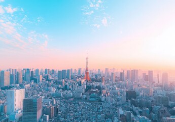 Obraz premium Panoramic city view at dawn