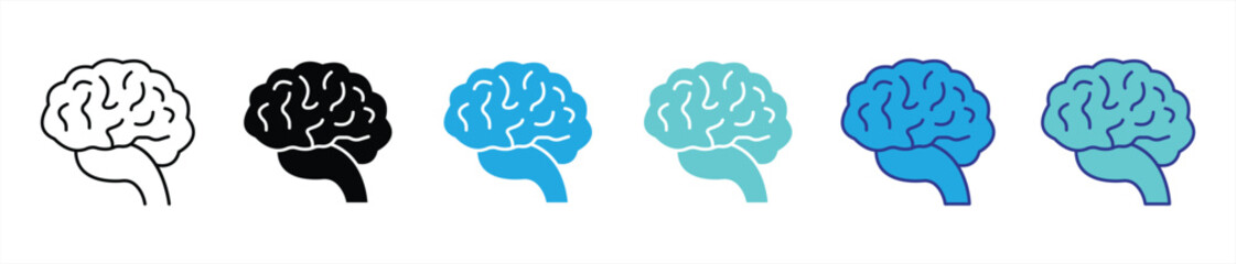 brain icon set. contain human cognition, mental power, creativity, memory, and the future intelligence icon, thin line and color style symbol sign for your app web. vector illustration