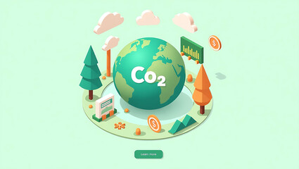 Isometric Carbon Management and Climate Change Solution with Earth and CO2 Symbol.