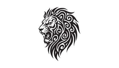 A silhouette of tribal tattoo lion head with roaring expression On white background