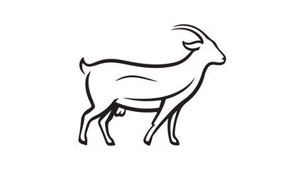 A silhouette of a goat line art vector On white background