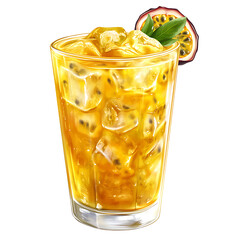 Refreshing Passion Fruit Drink with Ice Cubes and Garnish
