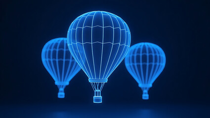 Futuristic Neon Blue Hot Air Balloons Illustration.