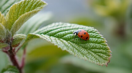 Fototapeta premium Ladybug on Leaf Close Up