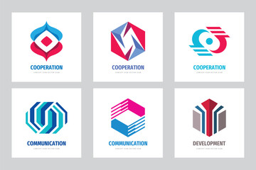 Business interaction logo set vector illustration. Business communication logo collection. Graphic design elements.