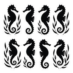 Obraz premium Elegant Seahorse Silhouettes with Aquatic Foliage